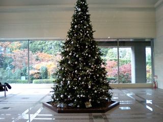 Christmas tree and red leaves